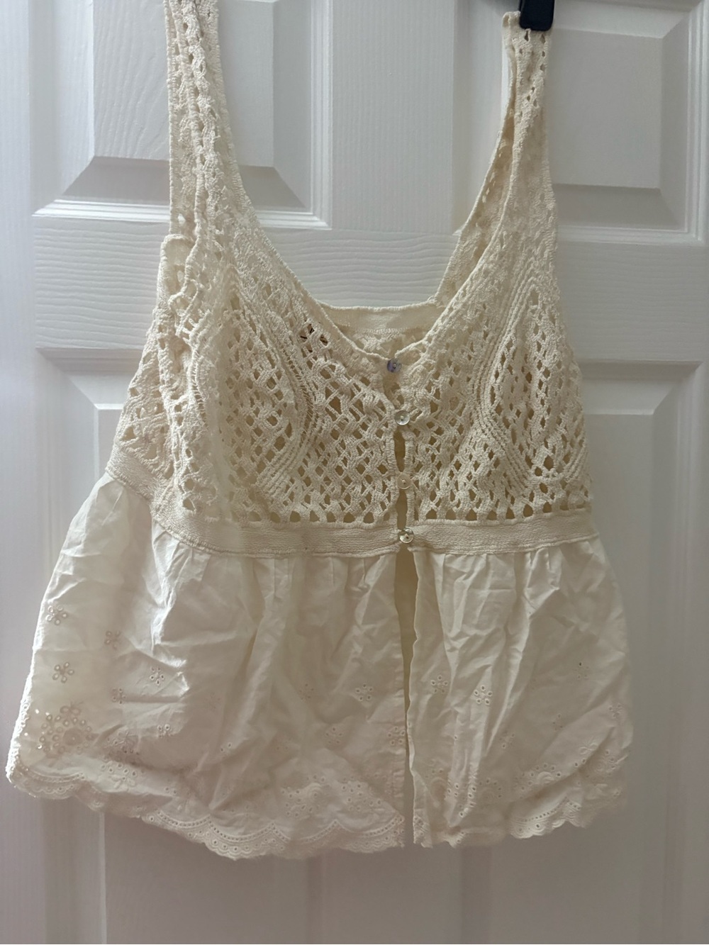 Dizzy Lizzy Cream Crochet Button-Front Top